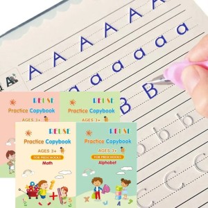 Magic Practice Copybook(4 BOOKS+8 INK REFILL) , Magic Book For Montessori Children Tracing Handwriting | First Learning Books For Kids | Preschool